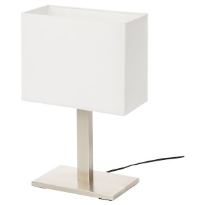IKEA TOMELILLA table lamp with LED bulb, nickel plated/white, 20 in, Ikea Outlet | 4805FNQRT