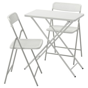 IKEA TORPARÖ table and 2 folding chairs, outdoor, white/white/gray, 27 1/2x16 1/2 in, Ikea Outlet | 7985NUBAX