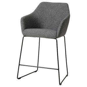 IKEA TOSSBERG bar stool with backrest, metal black/Gunnared dark gray, Ikea Outlet | 3067NXOAE