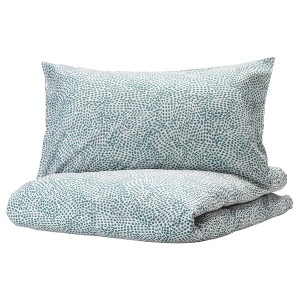 IKEA TRÄDKRASSULA duvet cover and pillowcase(s), Full/Queen (Double/Queen) White / Blue, Ikea Outlet | 1857LCGKM
