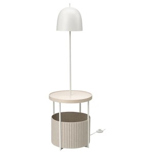 IKEA TRINDSNÖ floor lamp with LED bulb, white metal/birch veneer, Ikea Outlet | 3765SLGWC