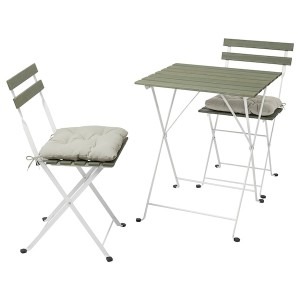 IKEA TÄRNÖ table+2 chairs, outdoor White / Green / Kuddarna Gray, Ikea Outlet | 4568SNMJQ