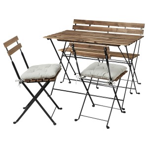 IKEA TÄRNÖ table, 2 chairs and bench, outdoor, black/light brown stained/Kuddarna gray, Ikea Outlet | 2506EZUTL