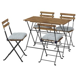 IKEA TÄRNÖ table and 4 chairs, outdoor Black / Light Brown Stained / Klösan Blue, Ikea Outlet | 5419QNDBJ
