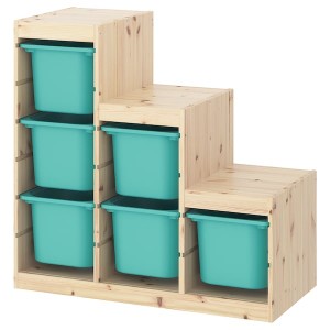 IKEA TROFAST storage combination, 37x17 3/8x35 7/8 in Light White Stained Pine / Turquoise, Ikea Outlet | 5792CPMKD