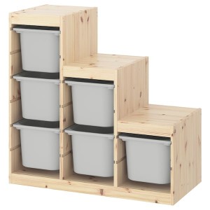 IKEA TROFAST storage combination, 37x17 3/8x35 7/8 in Light White Stained Pine / Gray, Ikea Outlet | 6028ILVRT