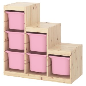 IKEA TROFAST storage combination, 37x17 3/8x35 7/8 in Light White Stained Pine / Pink, Ikea Outlet | 2495ETOUV