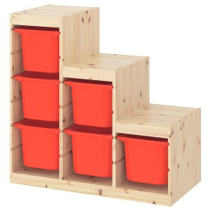 IKEA TROFAST storage combination, 37x17 3/8x35 7/8 in Light White Stained Pine / Orange, Ikea Outlet | 2358QHJOW