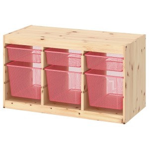 IKEA TROFAST storage combination with boxes, 36 5/8x17 3/8x20 1/2 in Light White Stained Pine / Light Red, Ikea Outlet | 1879TAQUF