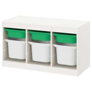 IKEA TROFAST storage combination with boxes, 39x17 3/8x22 in White Green / White, Ikea Outlet | 1956QWCXK