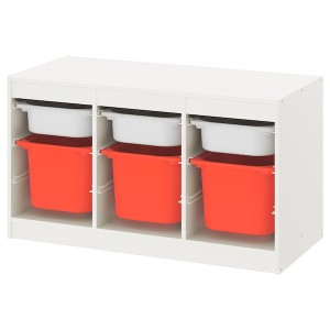 IKEA TROFAST storage combination with boxes, 39x17 3/8x22 in White White / Orange, Ikea Outlet | 3908XULNR