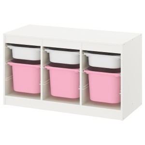 IKEA TROFAST storage combination with boxes, 39x17 3/8x22 in White White / Pink, Ikea Outlet | 3764KVYTE