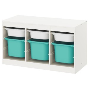 IKEA TROFAST storage combination with boxes, 39x17 3/8x22 in White / Turquoise, Ikea Outlet | 4867MZYLG