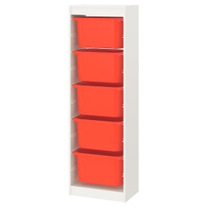 IKEA TROFAST storage combination with boxes, 18 1/8x11 3/4x57 1/8 in White / Orange, Ikea Outlet | 2153OXTSG