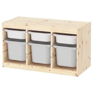 IKEA TROFAST storage combination with boxes, 36 5/8x17 3/8x20 1/2 in Light White Stained Pine White / Gray, Ikea Outlet | 4872LFGYI