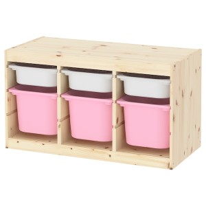 IKEA TROFAST storage combination with boxes, 36 5/8x17 3/8x20 1/2 in Light White Stained Pine White / Pink, Ikea Outlet | 1473CKDPY