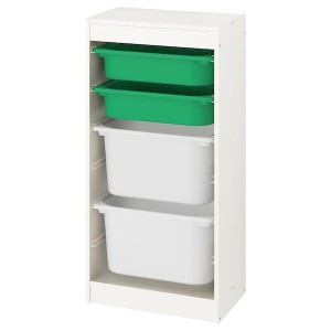 IKEA TROFAST storage combination with boxes, 18 1/8x11 3/4x37 in White / Green White, Ikea Outlet | 6043ACHKS