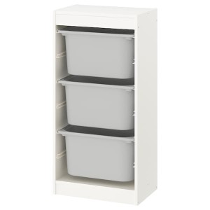 IKEA TROFAST storage combination with boxes, 18 1/8x11 3/4x37 in White / Gray, Ikea Outlet | 3124UIZSG