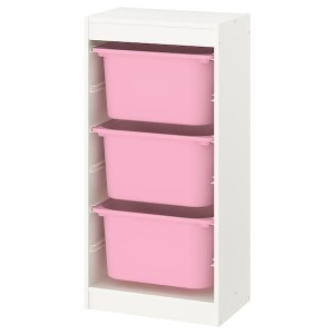 IKEA TROFAST storage combination with boxes, 18 1/8x11 3/4x37 in White / Pink, Ikea Outlet | 7548PZEJD