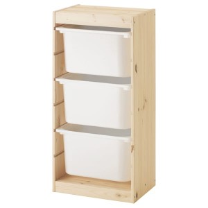 IKEA TROFAST storage combination with boxes, 17 3/8x11 3/4x35 7/8 in Light White Stained Pine / White, Ikea Outlet | 2397VALZE