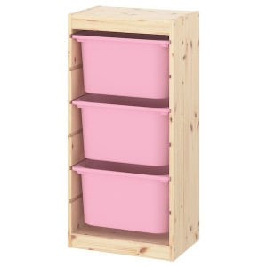 IKEA TROFAST storage combination with boxes, 17 3/8x11 3/4x35 7/8 in Light White Stained Pine / Pink, Ikea Outlet | 7561WDYSG