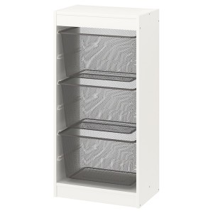 IKEA TROFAST storage combination with boxes, 18 1/8x11 3/4x37 in White / Dark Gray, Ikea Outlet | 9470FJBRZ