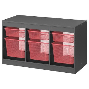 IKEA TROFAST storage combination with boxes, 39x17 3/8x22 in Gray / Light Red, Ikea Outlet | 8594ENFRH