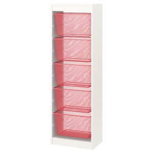 IKEA TROFAST storage combination with boxes, 18 1/8x11 3/4x57 1/8 in White / Light Red, Ikea Outlet | 1249GCXQP