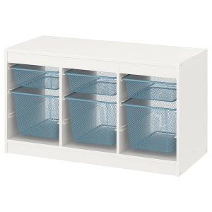 IKEA TROFAST storage combination with boxes, 39x17 3/8x22 in White / Gray / Blue, Ikea Outlet | 1239WNGQK