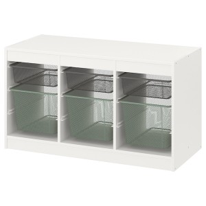 IKEA TROFAST storage combination with boxes, 39x17 3/8x22 in White Dark Gray / Light Green / Gray, Ikea Outlet | 4168YXMDB