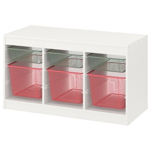 IKEA TROFAST storage combination with boxes, 39x17 3/8x22 in White Light Green / Gray / Light Red, Ikea Outlet | 0539ZECTX