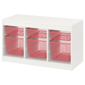 IKEA TROFAST storage combination with boxes, 39x17 3/8x22 in White / Light Red, Ikea Outlet | 1786QMBLJ