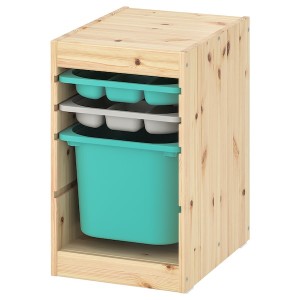 IKEA TROFAST storage combination with box/trays, 12 5/8x17 3/8x20 1/2 in Light White Stained Pine Turquoise / Gray, Ikea Outlet | 6543OPKQB