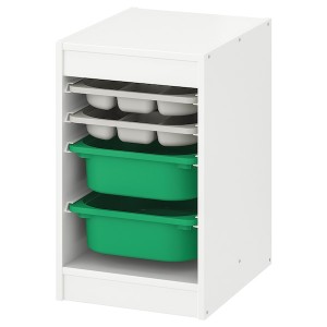 IKEA TROFAST storage combination with boxes/tray, 13 3/8x17 3/8x22 in White Gray / Green, Ikea Outlet | 1906XAGYC