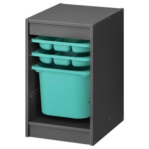 IKEA TROFAST storage combination with box/trays, 13 3/8x17 3/8x22 in Gray / Turquoise, Ikea Outlet | 6438QAIHN