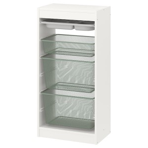 IKEA TROFAST storage combination with boxes/tray, 18 1/8x11 3/4x37 in White Gray / Light Green / Gray, Ikea Outlet | 1632WMSDU