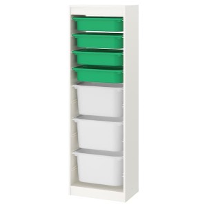 IKEA TROFAST storage combination with boxes, 18 1/8x11 3/4x57 1/8 in White / Green White, Ikea Outlet | 5239ZCFOG