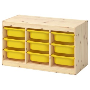 IKEA TROFAST storage combination with boxes, 36 5/8x17 3/8x20 1/2 in Light White Stained Pine / Yellow, Ikea Outlet | 5791IEFQZ