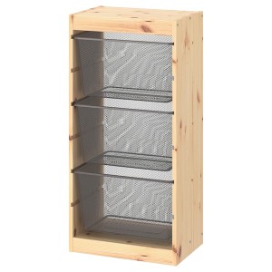 IKEA TROFAST storage combination with boxes, 17 3/8x11 3/4x35 7/8 in Light White Stained Pine / Dark Gray, Ikea Outlet | 1597CXFPI