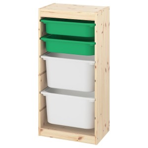 IKEA TROFAST storage combination with boxes, 17 3/8x11 3/4x35 7/8 in Light White Stained Pine Green / White, Ikea Outlet | 1067PKCVZ