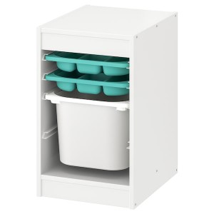 IKEA TROFAST storage combination with box/trays, 13 3/8x17 3/8x22 in White Turquoise / White, Ikea Outlet | 4893MHOCW