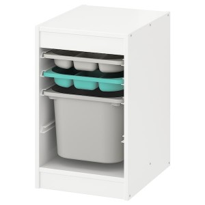 IKEA TROFAST storage combination with box/trays, 13 3/8x17 3/8x22 in White Gray / Turquoise, Ikea Outlet | 6283USLFX