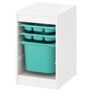 IKEA TROFAST storage combination with box/trays, 13 3/8x17 3/8x22 in White / Turquoise, Ikea Outlet | 2580GSRUL