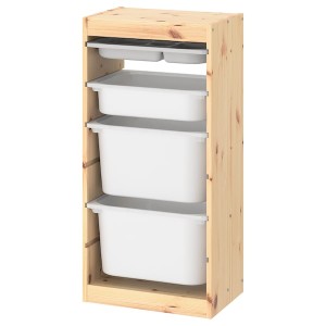 IKEA TROFAST storage combination with boxes/tray, 17 3/8x11 3/4x35 7/8 in Light White Stained Pine White / Gray, Ikea Outlet | 8631WRTLE