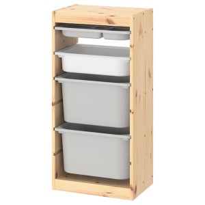 IKEA TROFAST storage combination with boxes/tray, 17 3/8x11 3/4x35 7/8 in Light White Stained Pine Gray / White, Ikea Outlet | 4651LSQVT