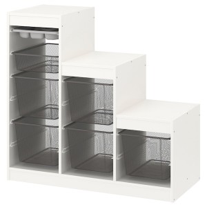 IKEA TROFAST storage combination with boxes/tray, white gray/dark gray, 39x17 3/8x37 in, Ikea Outlet | 8962NIUDB