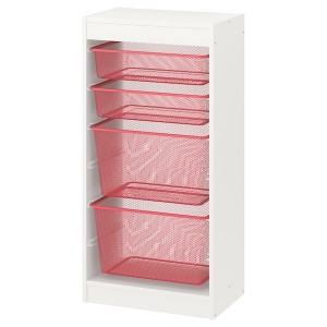 IKEA TROFAST storage combination with boxes, 18 1/8x11 3/4x37 in White / Light Red, Ikea Outlet | 7230QDKZU