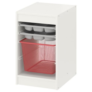 IKEA TROFAST storage combination with box/trays, 13 3/8x17 3/8x22 in White Gray / Light Red, Ikea Outlet | 7134RMUJQ