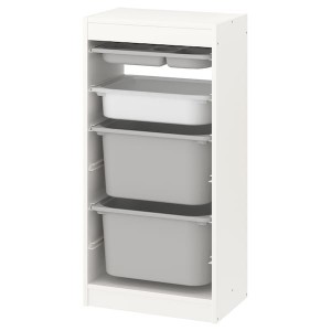 IKEA TROFAST storage combination with boxes/tray, 18 1/8x11 3/4x37 in White Gray / White, Ikea Outlet | 3870CPAOJ