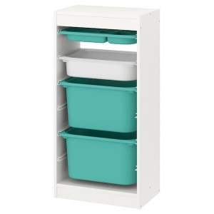 IKEA TROFAST storage combination with boxes/tray, white turquoise/white, 18 1/8x11 3/4x37 in, Ikea Outlet | 3405CUOKJ